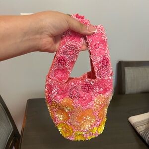 Pink and Yellow Beaded Floral Handbag